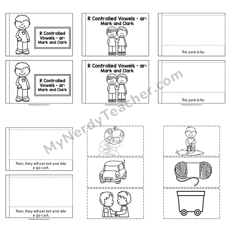 R-Controlled Vowels Decodable Puzzle Book — Mark and Clark (Black and White)