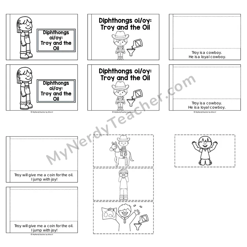 Diphthongs Decodable Puzzle Book — Troy and the Oil (Black and White)