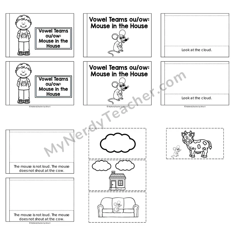 Vowel Teams Decodable Puzzle Book — Mouse in the House (Black and White)
