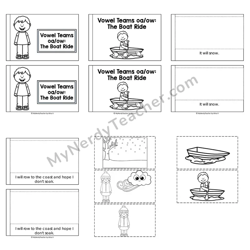 Vowel Teams Decodable Puzzle Book — The Boat Ride (Black and White)