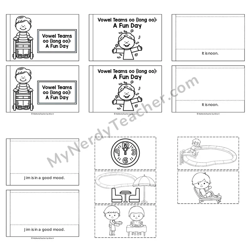 Vowel Teams Decodable Puzzle Book — A Fun Day (Black and White)