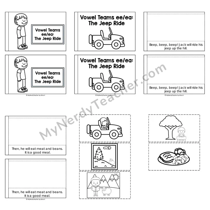 Vowel Teams Decodable Puzzle Book — The Jeep Ride (Black and White)