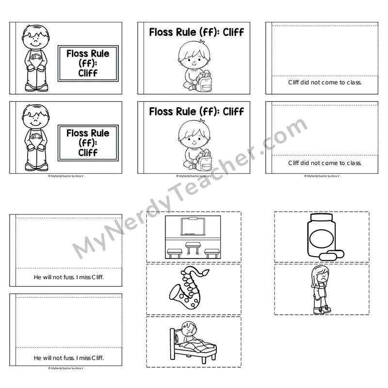 Floss Rule Decodable Puzzle Book — Cliff (Black and White)