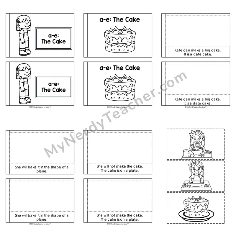 Long A Decodable Puzzle Book — The Cake (Black and White)