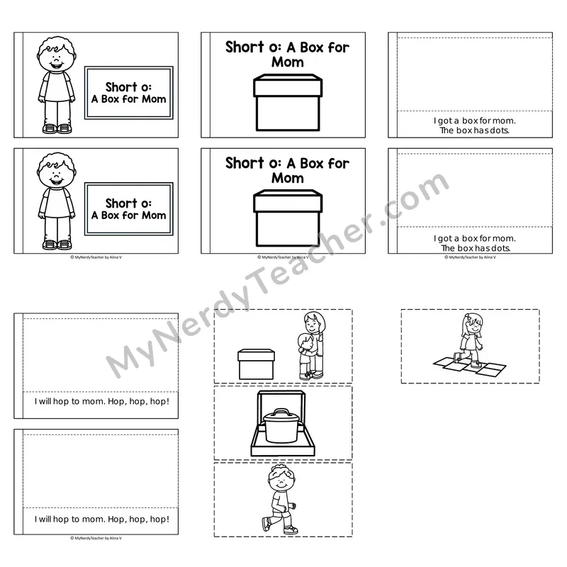 Short O Decodable Puzzle Book — A Box for Mom (Black and White)