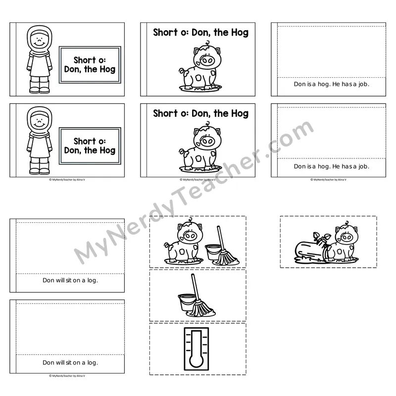 Short O Decodable Puzzle Book — Don the Hog (Black and White)