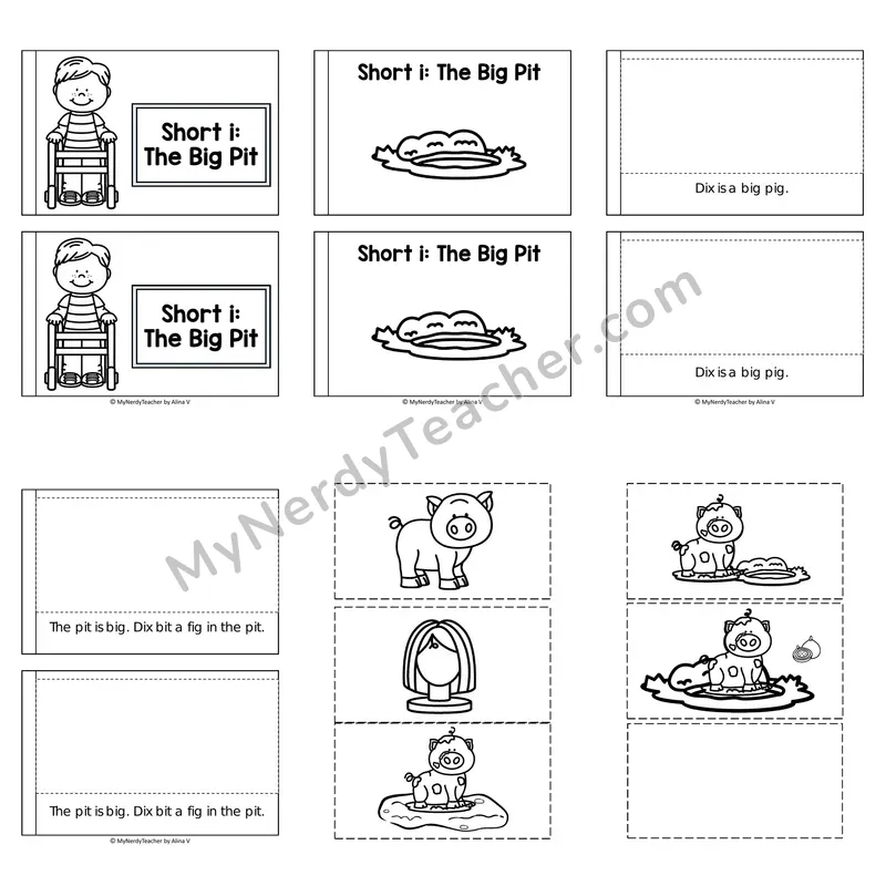 Short I Decodable Puzzle Book — The Big Pit (Black and White)
