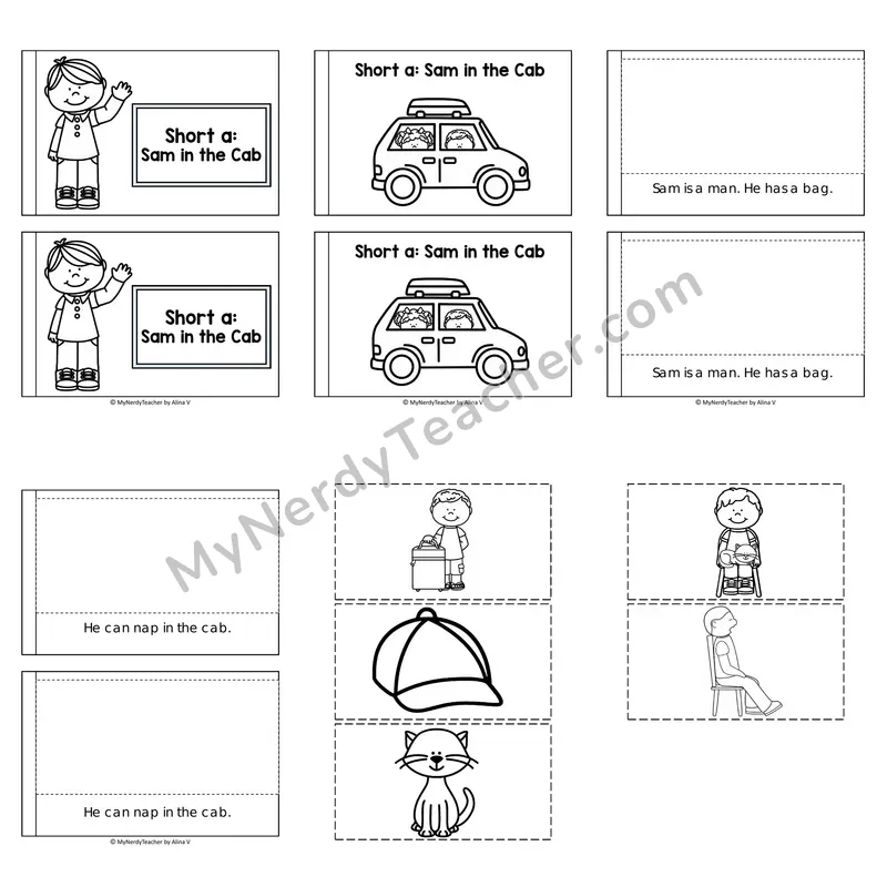 Short A Decodable Puzzle Book — Sam in the Cab (Black and White)