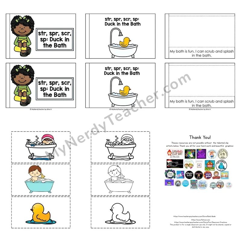 Triple Blends (str, spr, scr, sp) Decodable Puzzle Book — Duck in the Bath
