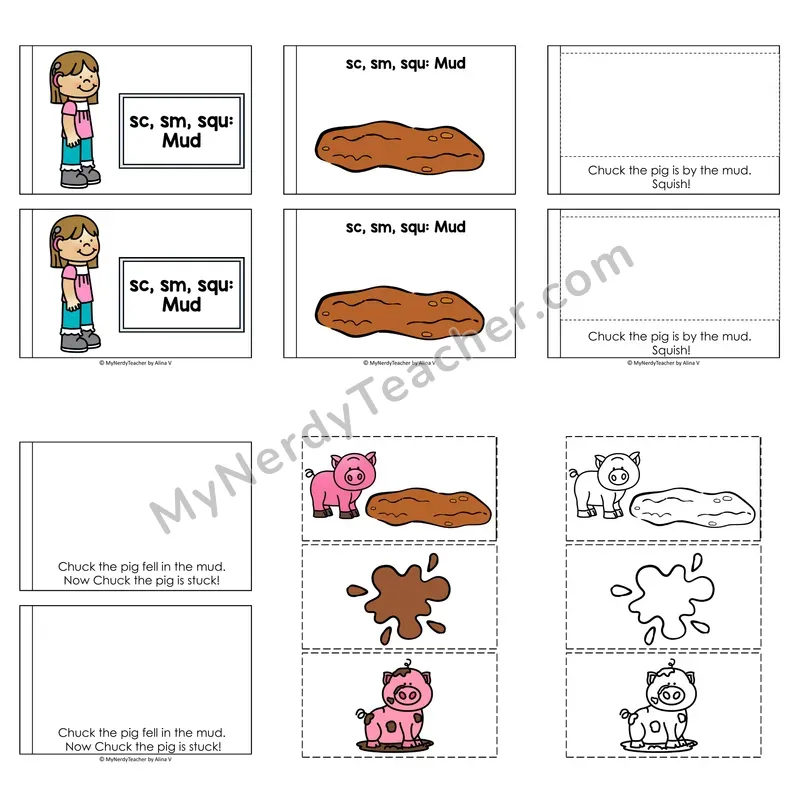 S-Blends (sc, sm, squ) Decodable Puzzle Book — Mud