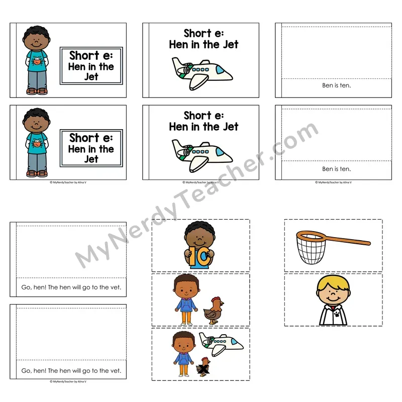 Short E Decodable Puzzle Book — Hen in the Jet (Color)