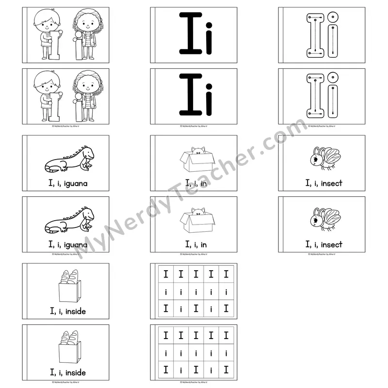 Letter I Alphabet Book — Printable Black and White Decodable Reader
