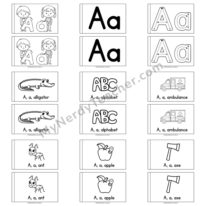 Letter A Alphabet Book — Printable Black and White Decodable Reader