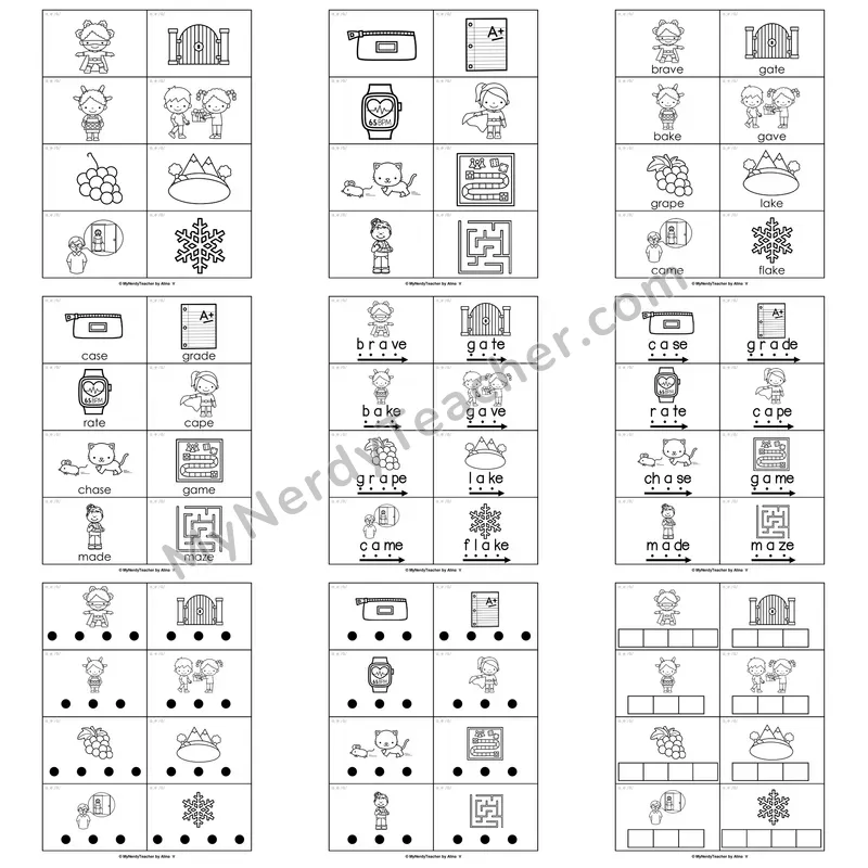 Long A (a_e; VCe) Word Work Activities — cake, name, gate, late
