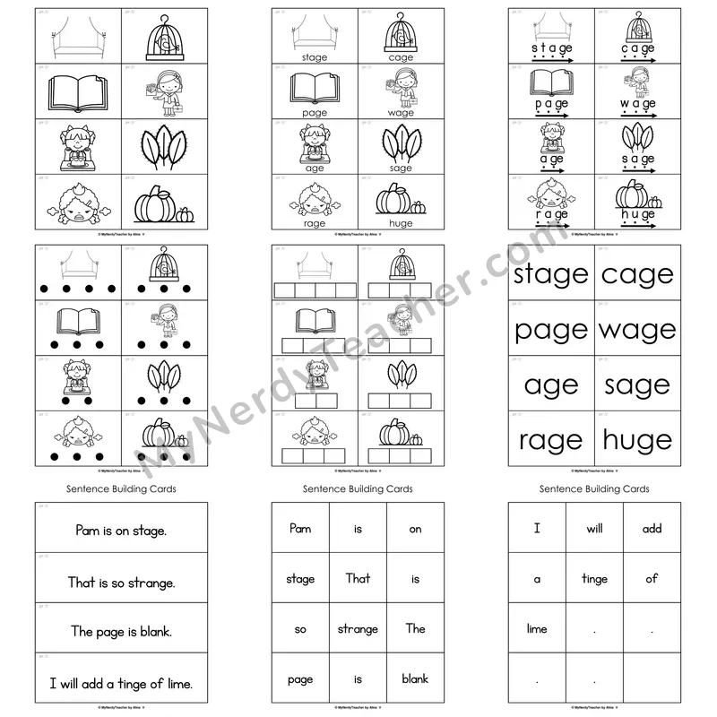 Soft G (_ge /j/) Word Work Activities — page, cage, age, large