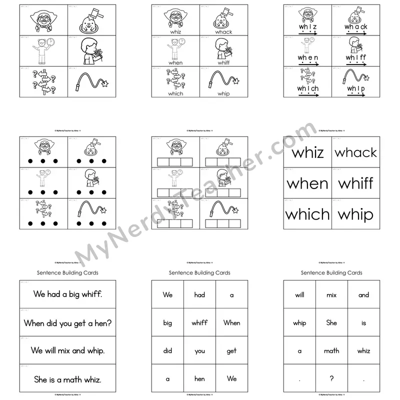 WH Digraph Word Work Activities — when, what, whip, wheel