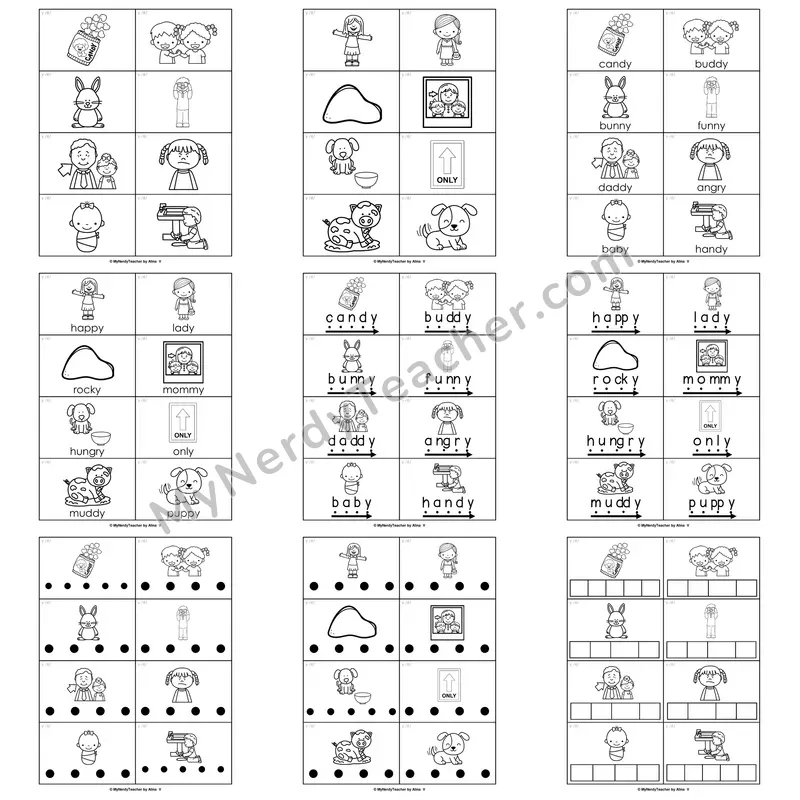 Y as Long E Word Work Activities — happy, baby, candy, party