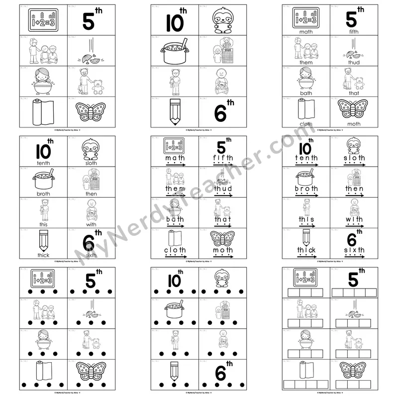TH Digraph (voiced & unvoiced) Word Work Activities — this, that, thin, math