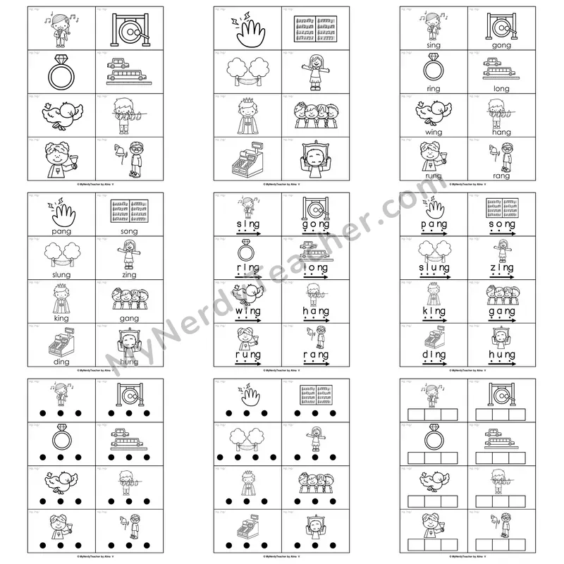 NG Digraph Word Work Activities — song, ring, king, hang