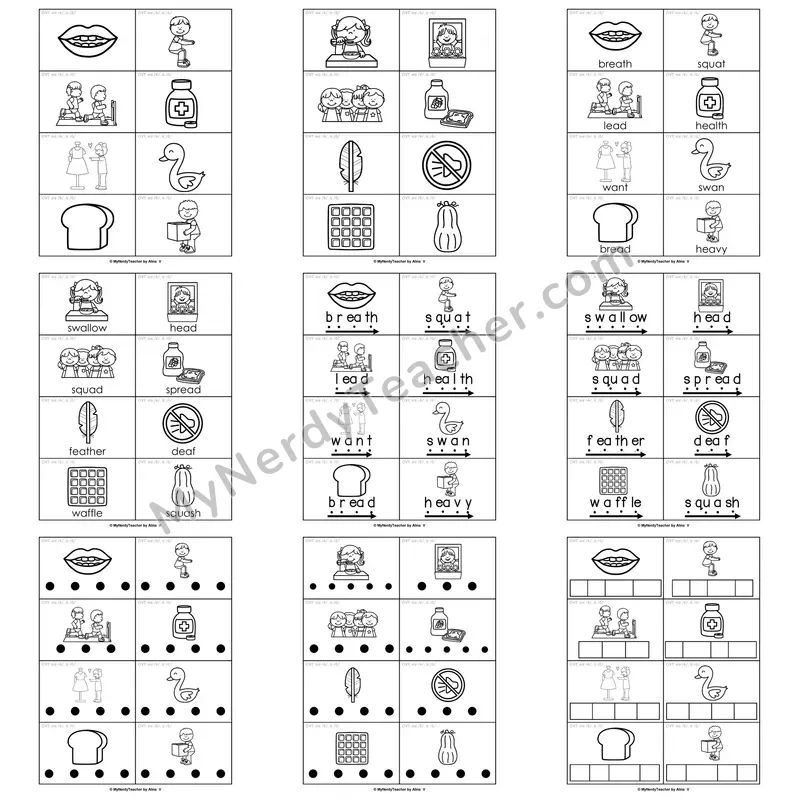 Other Vowel Teams (ea (short e), a (short o)) Word Work Activities — head, bread, want, was