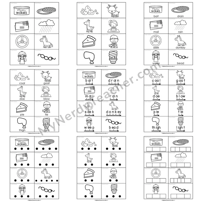 Mixed Vowel Teams Review Word Work Activities — ai, ay, ee, ea, oa, ow