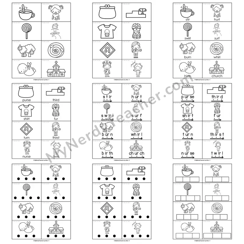 R-Controlled Vowels (ir, er, ur) Word Work Activities — bird, fern, turn, surf