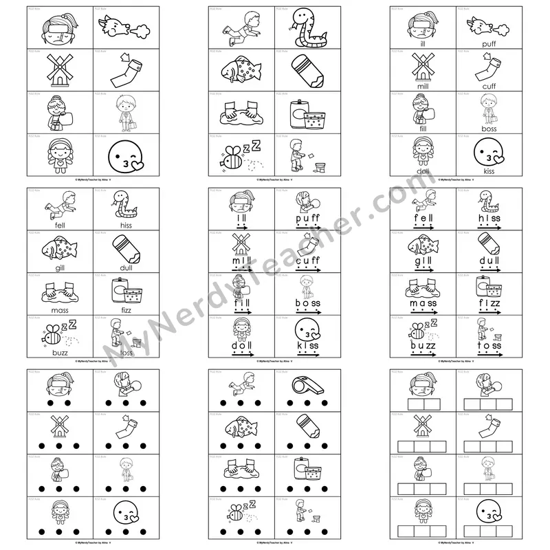 FLSZ Spelling Rule (ff, ll, ss, zz) Word Work Activities — puff, doll, miss, jazz