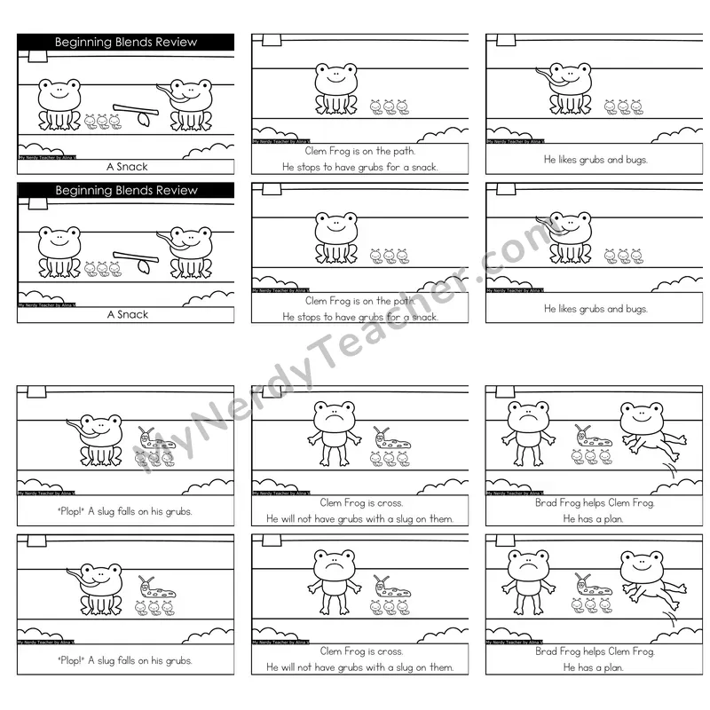 Beginning Blends Review Decodable Reader — A Snack (Black and White)
