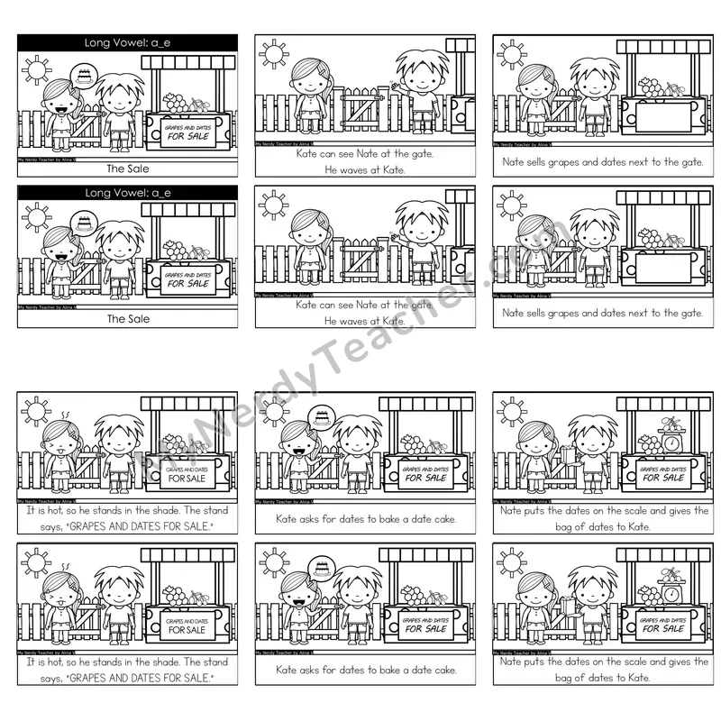 Long A (a_e; VCe) Decodable Reader — The Sale (Black and White)
