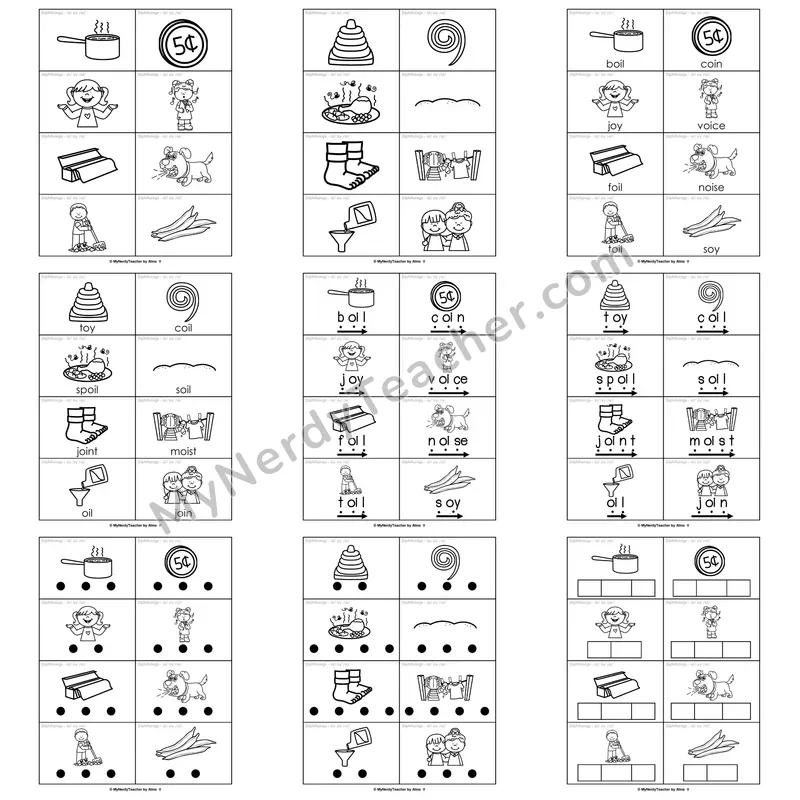 Diphthongs (oi, oy) Word Work Activities — boil, toy, coin, joy