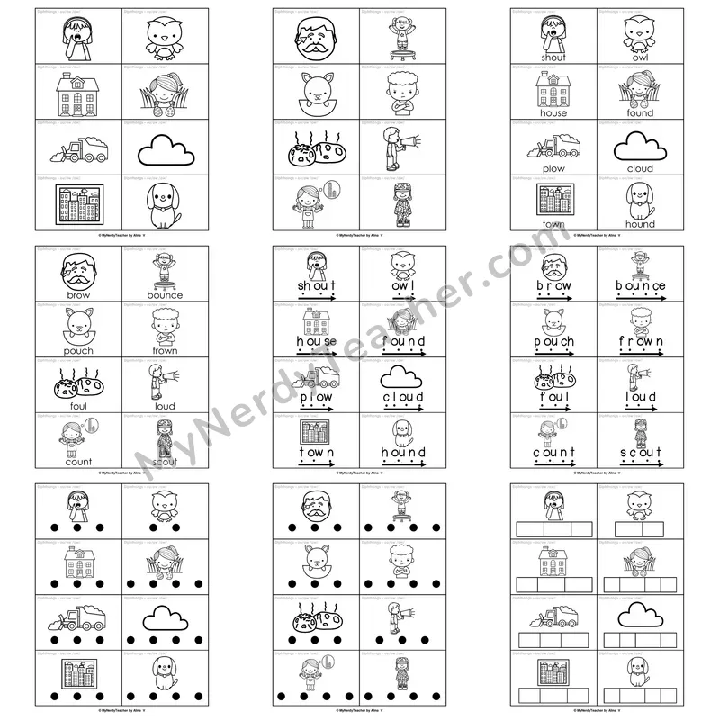 Diphthongs (ou, ow) Word Work Activities — mouse, cow, cloud, town