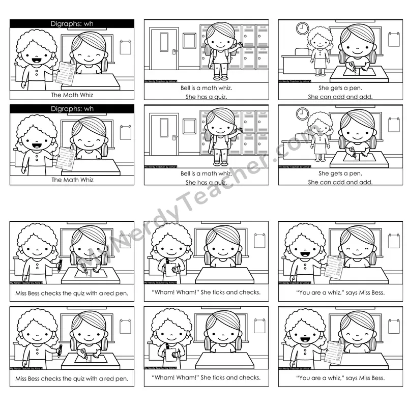 WH Digraph Decodable Reader — The Math Whiz (Black and White)