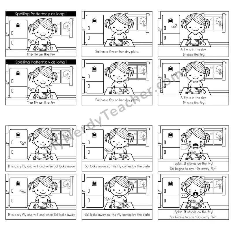 Y as Long I Decodable Reader — The Fly on the Fry (Black and White)