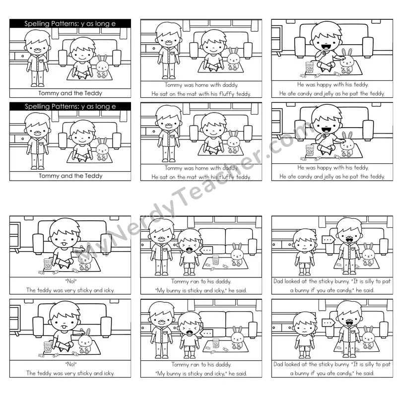 Y as Long E Decodable Reader — Tommy and the Teddy (Black and White)