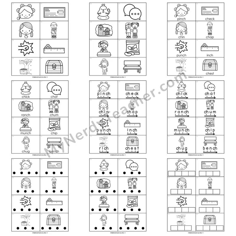 CH Digraph Word Work Activities — chip, chick, much, rich