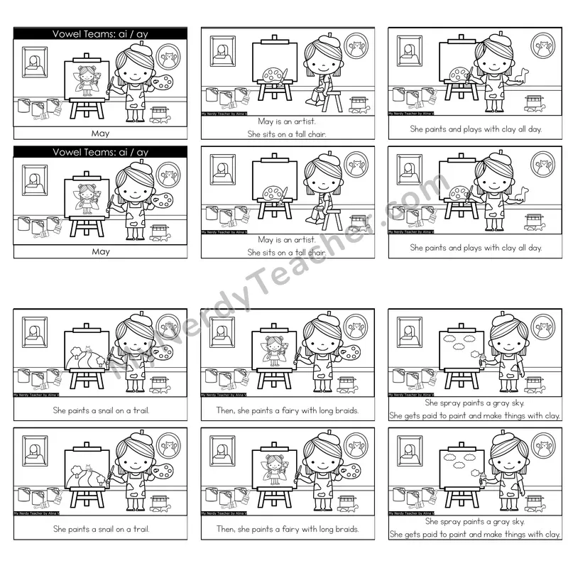 Vowel Teams (ai, ay; long a) Decodable Reader — May (Black and White)