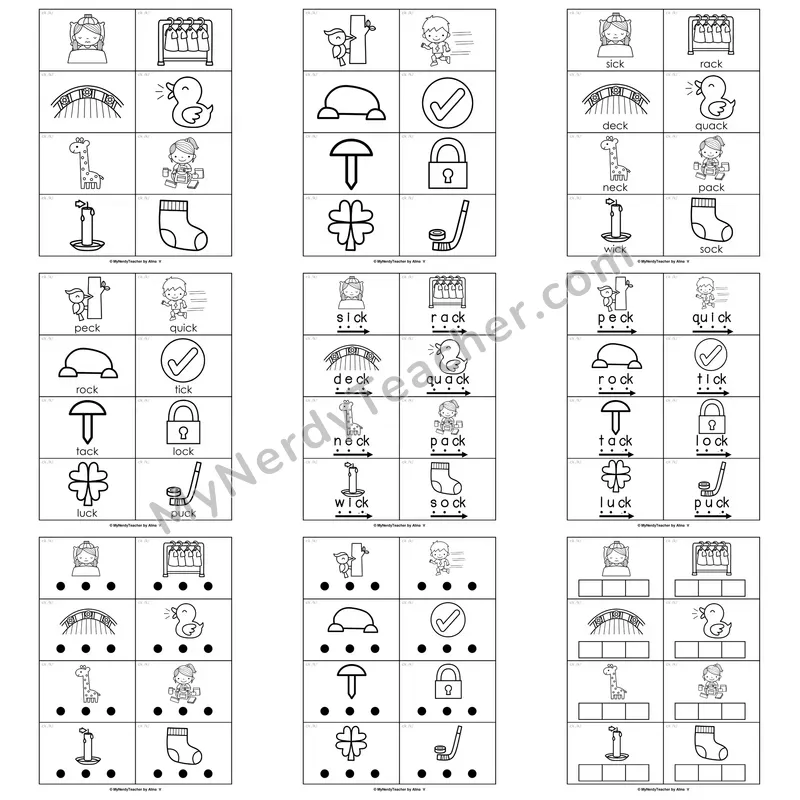 CK Digraph Word Work Activities — duck, sock, pack, sick