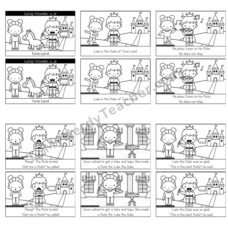 Long U (u_e; VCe) Decodable Reader — Tune Land (Black and White)