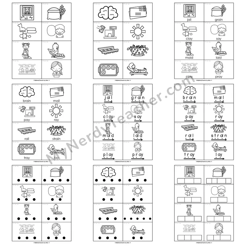 Vowel Teams (ai, ay; long a) Word Work Activities — rain, day, train, play