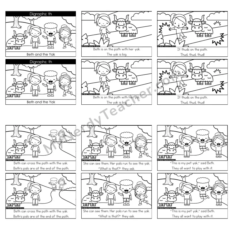 TH Digraph (voiced & unvoiced) Decodable Reader — Beth and the Yak (Black and White)