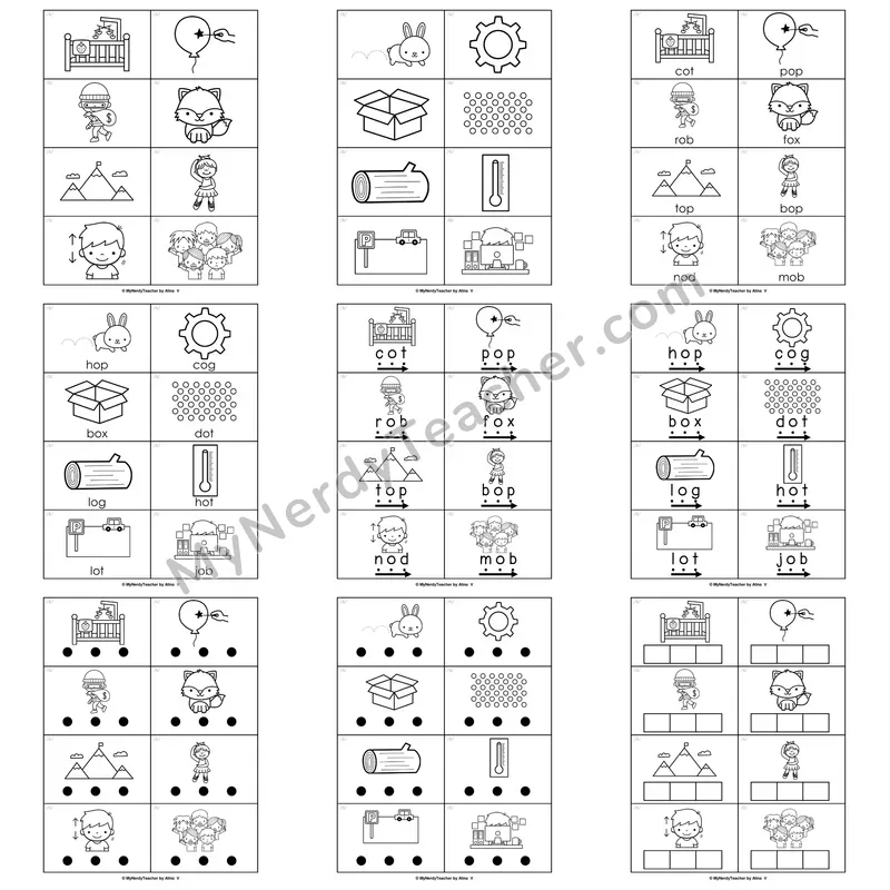 Short O Word Work Activities — mop, hot, pot, dog