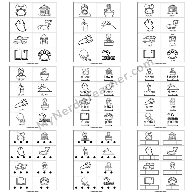 Other Vowel Teams (au, aw, augh; /aw/) Word Work Activities — sauce, paw, draw, taught