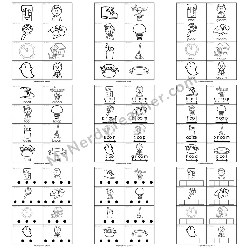 Other Vowel Teams (oo; long /ū/) Word Work Activities — moon, food, room, zoo