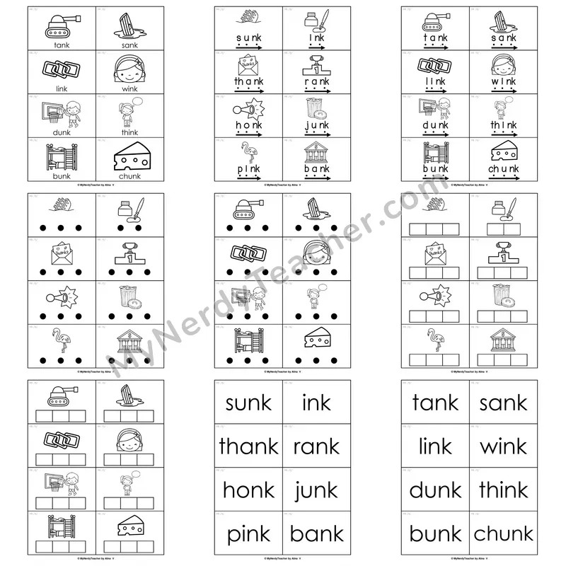 NK Digraph Word Work Activities — pink, bank, sink, link