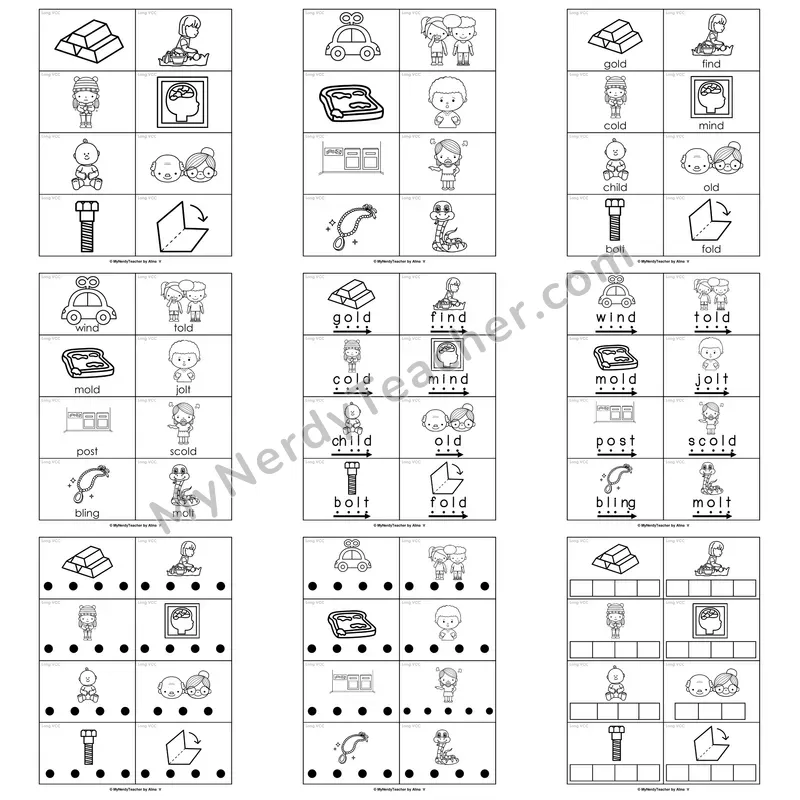 Long VCC (-ild, -old, -ind, -olt, -ost) Word Work Activities — kind, mind, gold, find, ghost