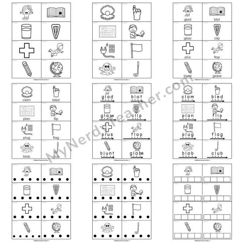 L-Blends (bl, cl, fl, gl, pl, sl) Word Work Activities — blue, clap, flag, plan