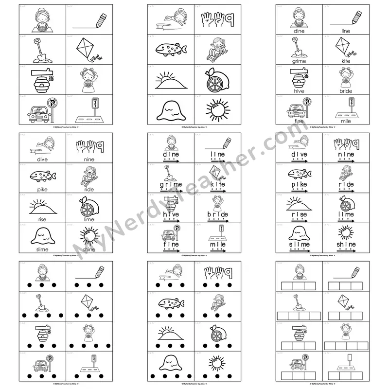 Long I (i_e; VCe) Word Work Activities — bike, kite, ride, time