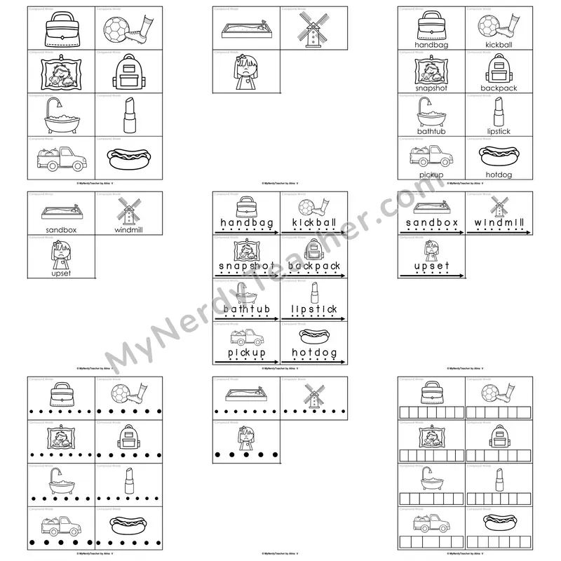 Compound Words Word Work Activities — sunset, popcorn, pancake, cupcake