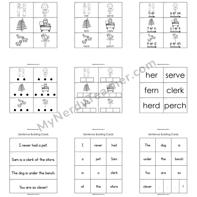 R-Controlled Vowels (er) Word Work Activities — her, fern, term, herd