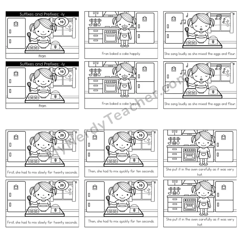 Suffix -ly Decodable Reader — Fran (Black and White)